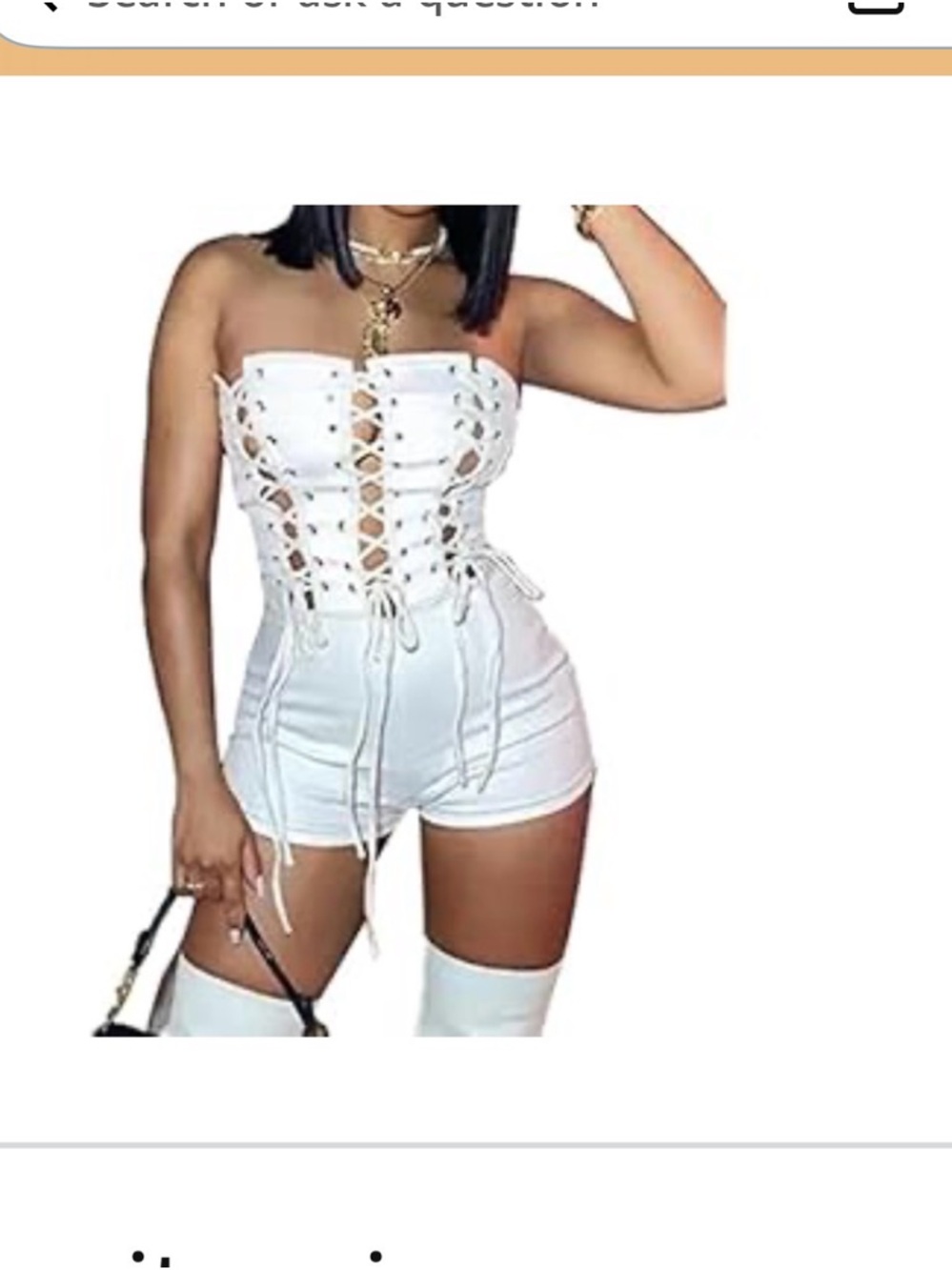 Amazon White Lace-Up Strapless Romper Jumpsuit